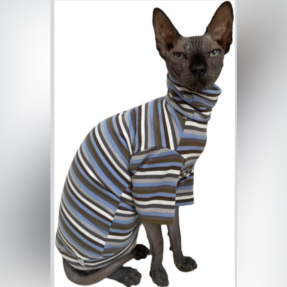 Amazon Striped Turtleneck in Blue and Brown For Cat Size XXL NWT